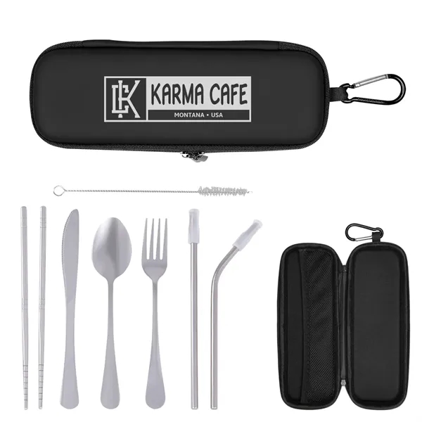 Travel utensil kit with knife, fork, spoon, chopsticks, two straws, wire... from ASI 61125 Hit Promotional Products / Hit®
