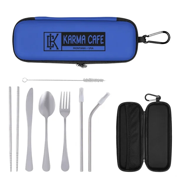 Travel utensil kit with knife, fork, spoon, chopsticks, two straws, wire... from ASI 61125 Hit Promotional Products / Hit®