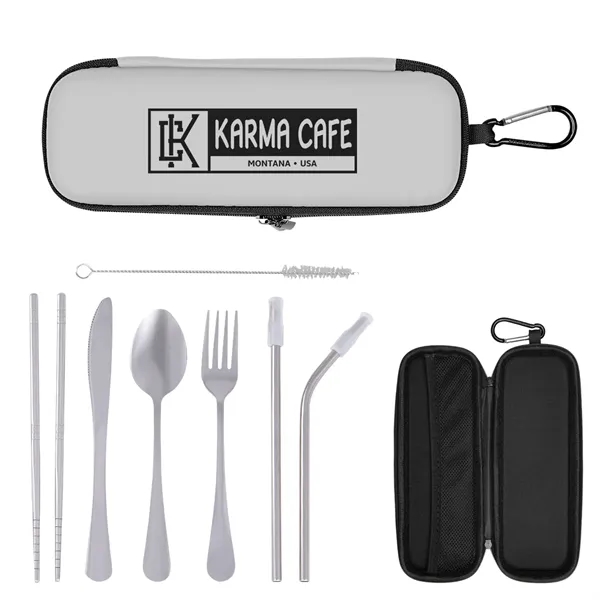 Travel utensil kit with knife, fork, spoon, chopsticks, two straws, wire... from ASI 61125 Hit Promotional Products / Hit®