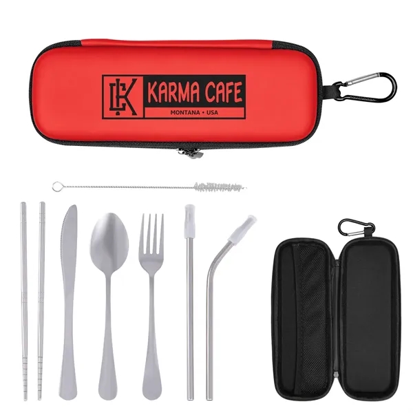 Travel utensil kit with knife, fork, spoon, chopsticks, two straws, wire... from ASI 61125 Hit Promotional Products / Hit®