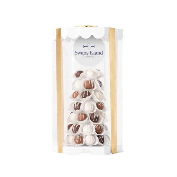 Chocolate centerpiece, featuring 50 handcrafted chocolate dipped. chocolate cake truffles, gift... from ASI 61125 Hit Promotional Products / Hit®