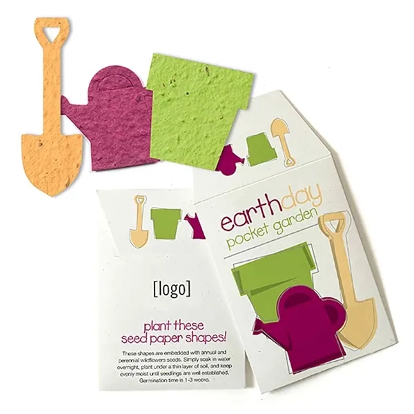 Recycled cardstock sleeve containing 3 die-cut seed paper shapes that will... from ASI 40646 Bloomin Promotions / Bloomin' Promotions™