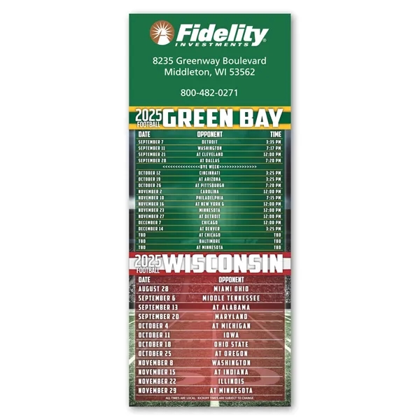 3 1/2" x 8 1/2" football themed, dual-schedule magnet with four... from ASI 68507 The Magnet Group / Magnet LLC™