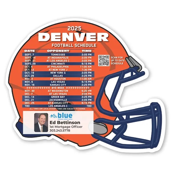 Football themed schedule magnet with four color process imprint.... from ASI 68507 The Magnet Group / Magnet LLC™