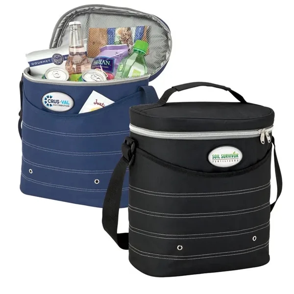 Oval cooler bag; stores 16 cans and designed with PEVA lining;... from ASI 67866 Logomark/Valumark