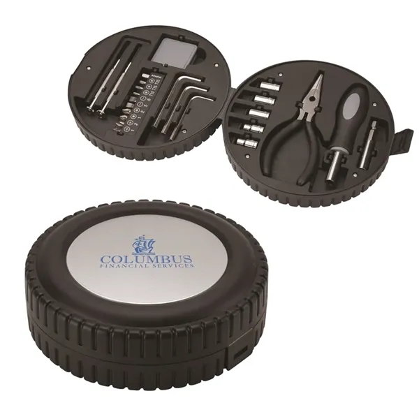 Hillcrest 24-piece tool set in tire-shaped plastic case.... from ASI 67866 Logomark/Valumark