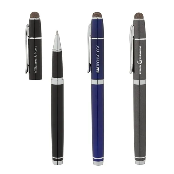 Euro-style cap-off rollerball pen with aluminum construction, chrome accents and conductive... from ASI 67866 Logomark/Valumark