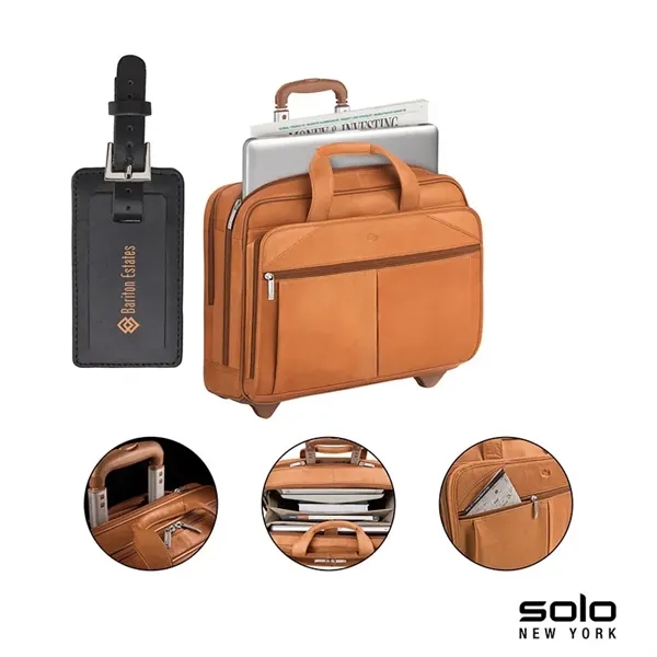 6.5" x 12.5" x 16.5" Solo® leather rolling trolley case with... from ASI 67866 Logomark/Valumark