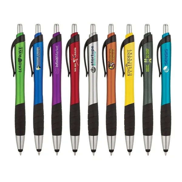 Plunger action ballpoint pen with metallic color barrel, black clip, black... from ASI 67866 Logomark/Valumark / Valumark™