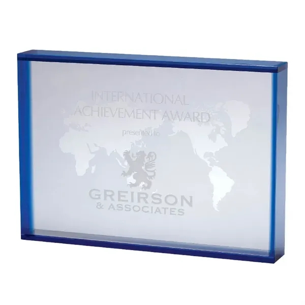 1" x 5" x 7" rectangular crystal world map.... from ASI 67866 Logomark/Valumark