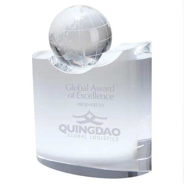 2.38" x 6.38" x 5" Trento crystal globe on wave-shaped crystal... from ASI 67866 Logomark/Valumark