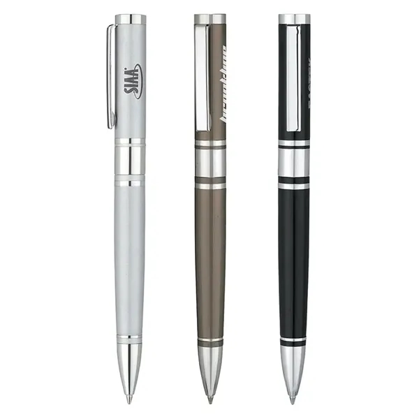 Twist action ballpoint pen with sharp, clean design and sold brass... from ASI 67866 Logomark/Valumark