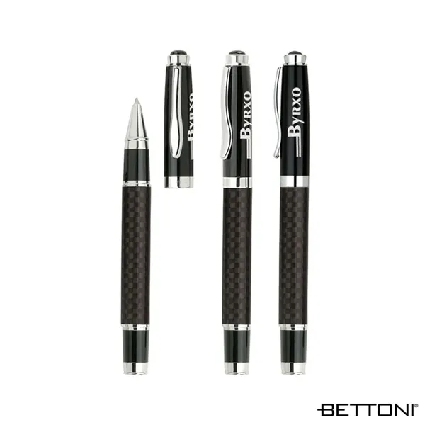 Rollerball pen with cap-off design, carbon fiber barrel and glossy black... from ASI 67866 Logomark/Valumark