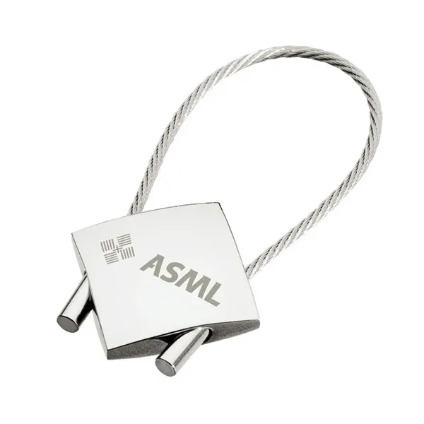 0.31" x 3" x 1.25" Perspective chrome keyring with cable wire... from ASI 67866 Logomark/Valumark / Valumark™