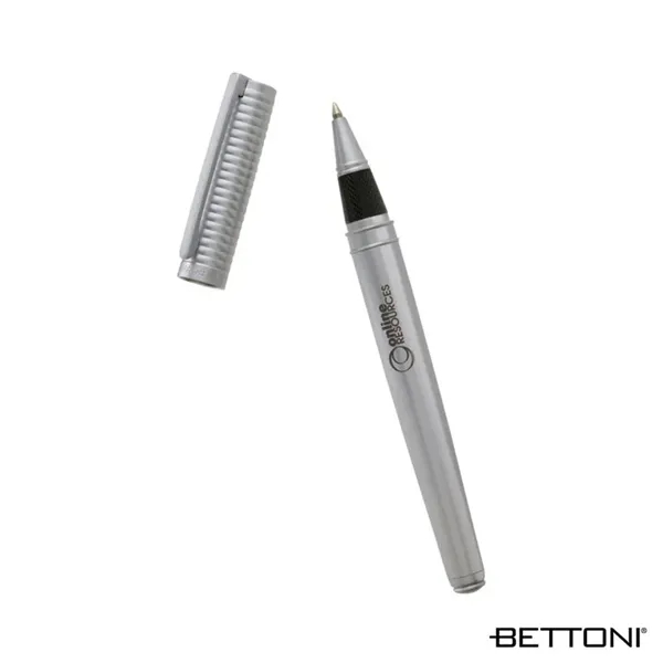 Rollerball pen with ribbed cap, cap-off design and matte silver finish.... from ASI 67866 Logomark/Valumark