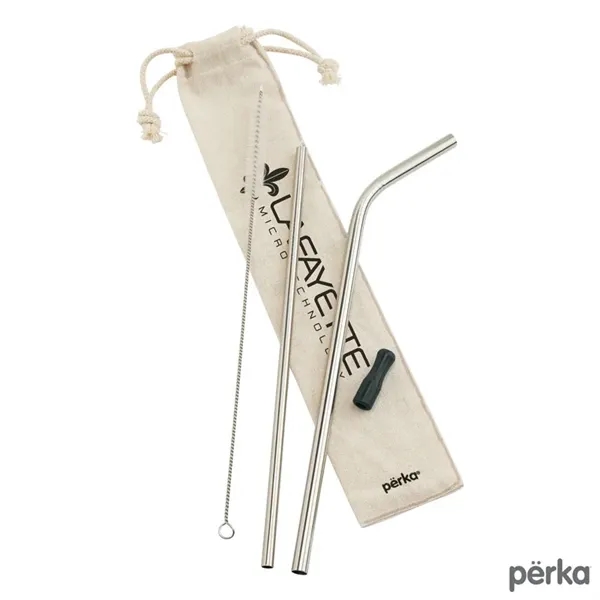 Five-piece Perka® Avila stainless steel drinking straw set in cotton drawstring... from ASI 67866 Logomark/Valumark