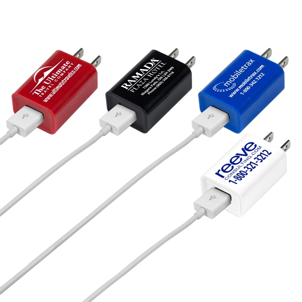 1 5/8" x 1 3/16" plastic USB wall adapter and charger.... from ASI 62660 Innovation Line