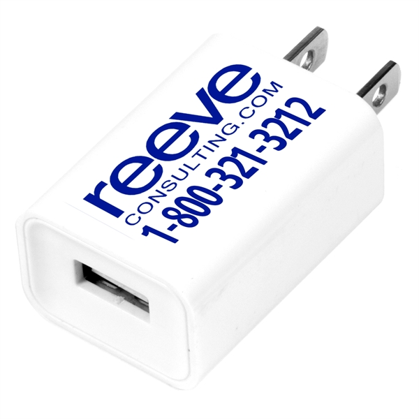 1 5/8" x 1 3/16" plastic USB wall adapter and charger.... from ASI 62660 Innovation Line