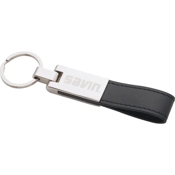 Silver plated metal split key ring with a leather strap.... from ASI 66887 PCNA / Bullet