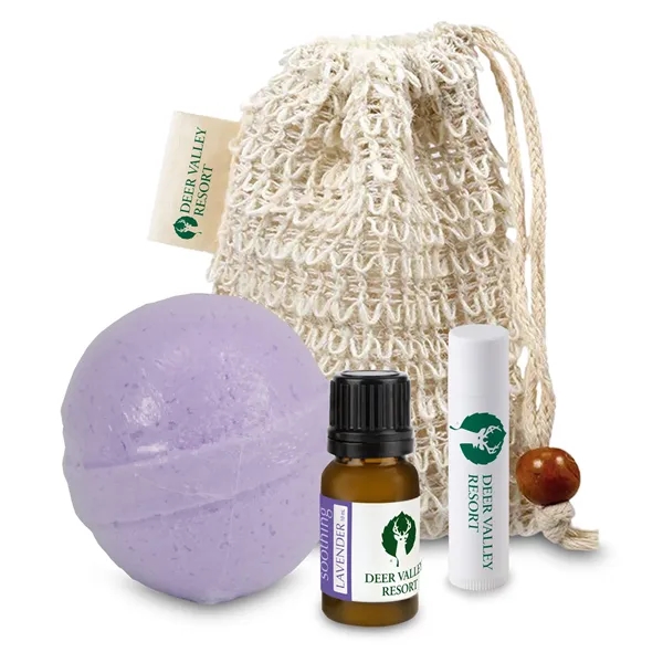 Self-care set includes a loofah bag, bath bomb, and essential oil... from ASI 73497 Natural Trends