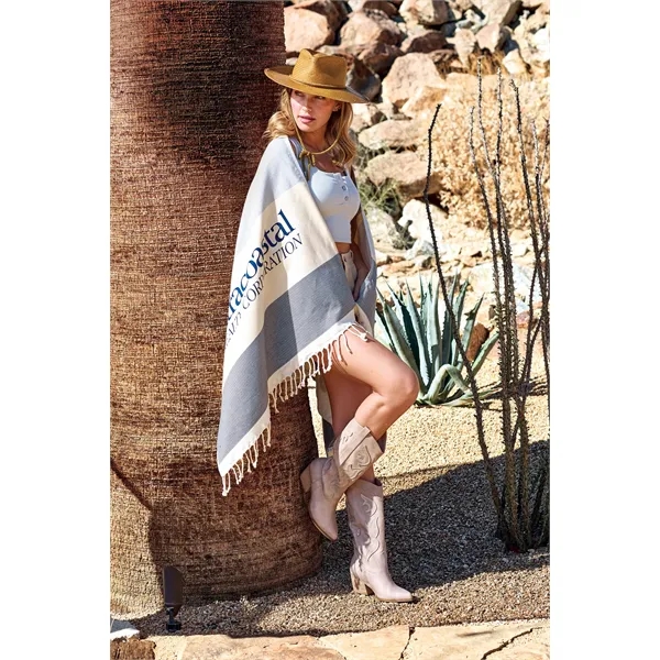 Quick drying Turkish towel with multi-hued horizontal stripe pattern and hand... from ASI 91605 Towel Specialties