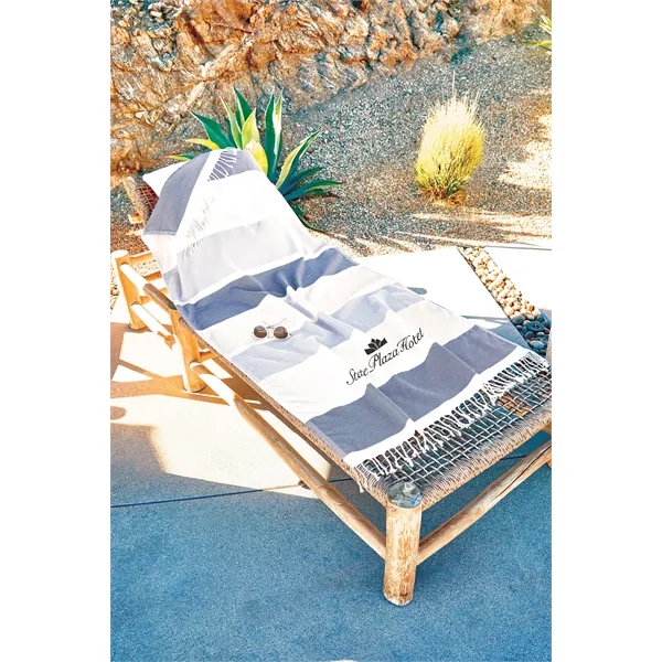 Quick drying Turkish towel with multi-hued horizontal stripe pattern and hand... from ASI 91605 Towel Specialties