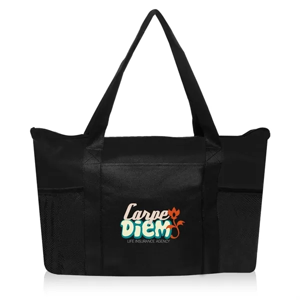 Zippered non-woven tote bag with 28" handles, front pocket and two... from ASI 39552 BEL Promo