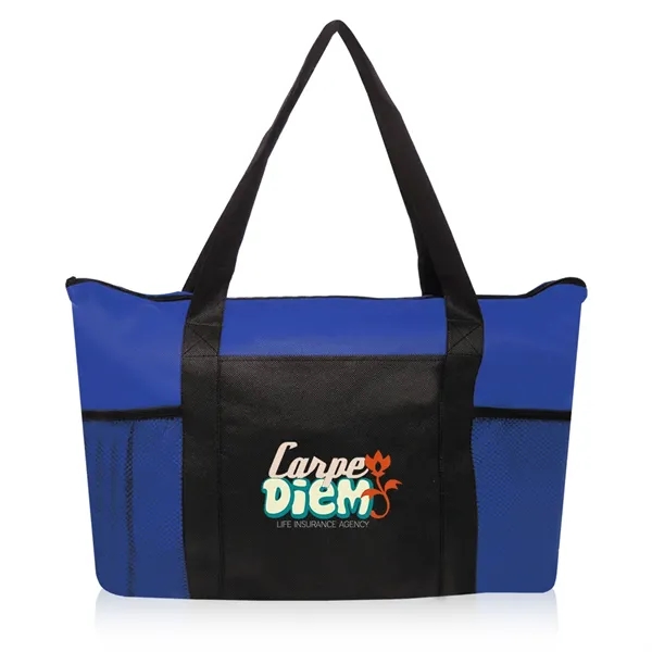 Zippered non-woven tote bag with 28" handles, front pocket and two... from ASI 39552 BEL Promo