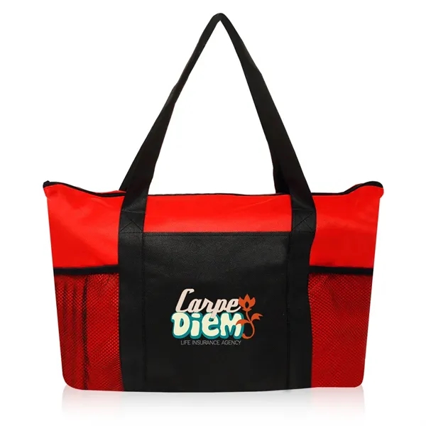 Zippered non-woven tote bag with 28" handles, front pocket and two... from ASI 39552 BEL Promo