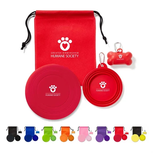 Pet kit with a collapsible bowl, dog bone bag dispenser, silicone... from ASI 63549 Jornik Manufacturing Corp