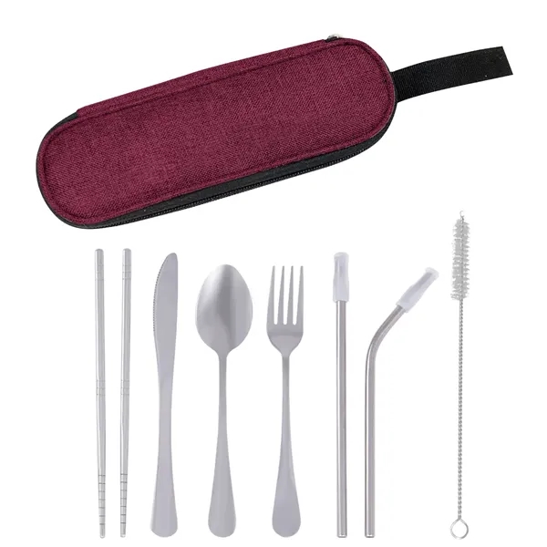 Stainless steel cutlery with chopsticks, fork, knife, spoon, and two straws... from ASI 61125 Hit Promotional Products / Hit®