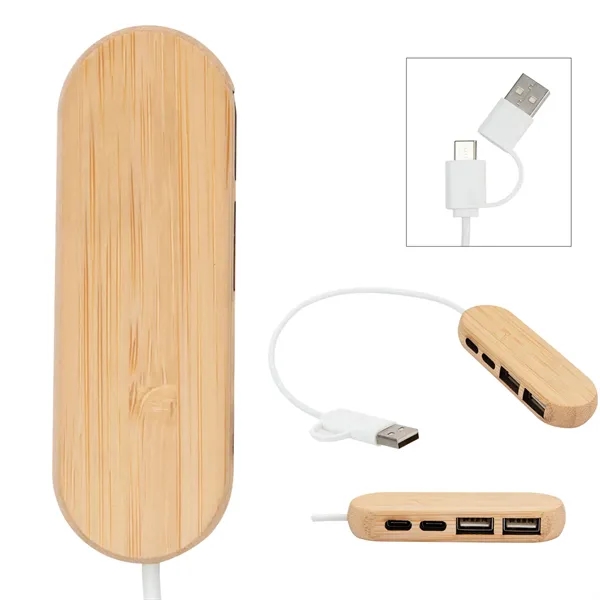Bamboo wood dual input USB hub for charging and data transfers.... from ASI 61125 Hit Promotional Products / Hit®