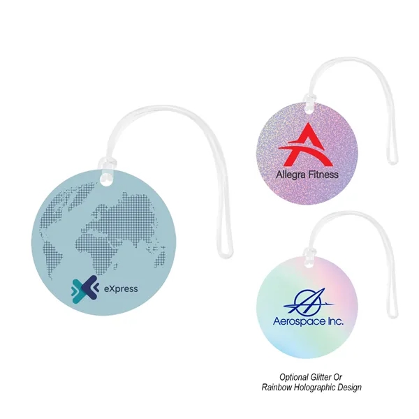 Round acrylic bag tag with PVC spaghetti strap attachment.... from ASI 61125 Hit Promotional Products / Hit®