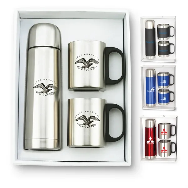 Two stainless steel, 9 oz. mugs and a 16.5 oz. stainless... from ASI 46755 Cosmo Promos