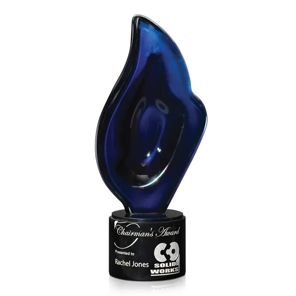Cobalt colored ArtGlass award that sits on a black marble base.... from ASI 93986 Visions/Awardcraft / Visions Awards