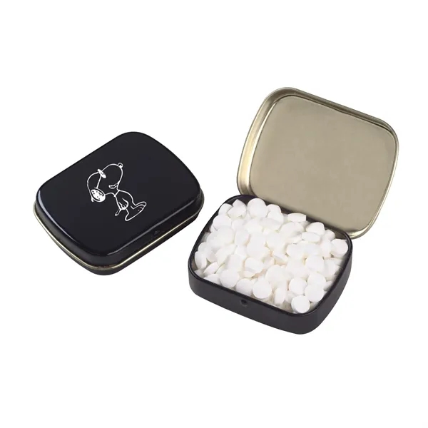 Small hinged tin filled with Peppermint Mini Mints (Sugar Free)... from ASI 71685 Midnite Snax®