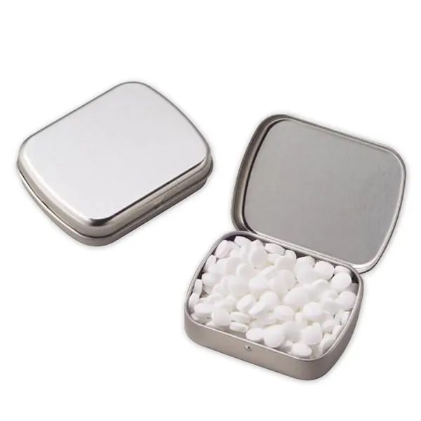 Small hinged tin filled with Peppermint Mini Mints (Sugar Free)... from ASI 71685 Midnite Snax®
