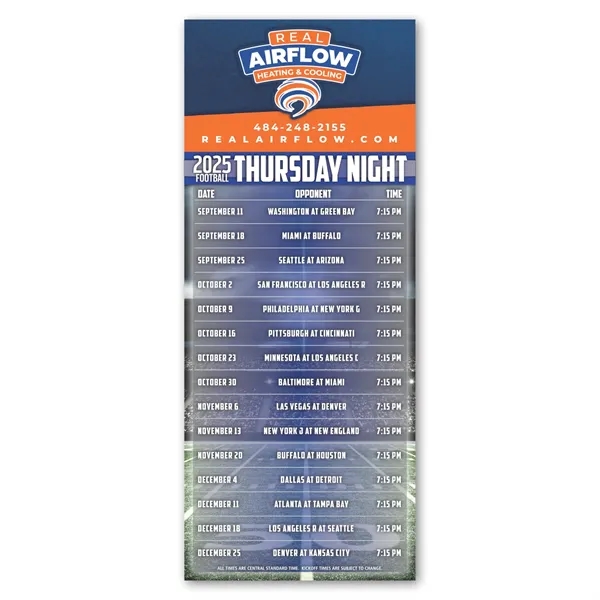 3 1/2" x 8 1/2" football themed, dual-schedule magnet with four... from ASI 68507 The Magnet Group / Magnet LLC™