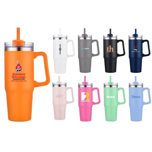 30 oz. Vacuum Stainless Steel Travel Mug w/ Handle & Straw... from ASI 39820 Opusline (Benmex)