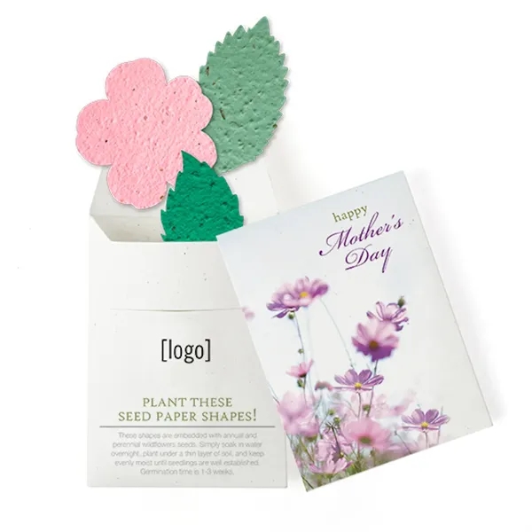 Recycled cardstock sleeve containing 3 die-cut seed paper shapes that will... from ASI 40646 Bloomin Promotions / Bloomin' Promotions™