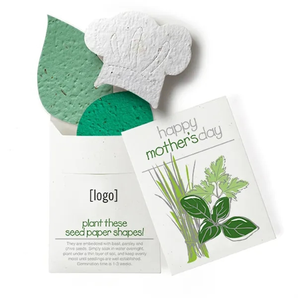 Recycled cardstock sleeve containing 3 die-cut seed paper shapes that will... from ASI 40646 Bloomin Promotions / Bloomin' Promotions™