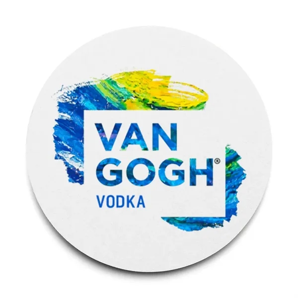 3.5" round digitally printed drink coaster made of recycled 60pt. pulpboard... from ASI 91880 Tranter Graphics Inc