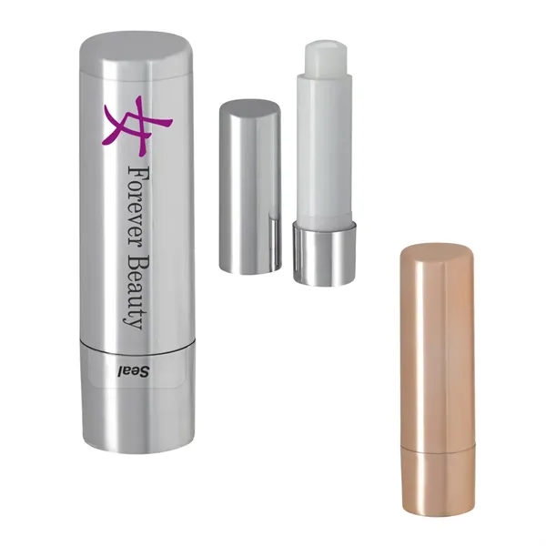 Metallic lip moisturizer stick with vanilla flavor, a safety seal, and... from ASI 61125 Hit Promotional Products / Hit®