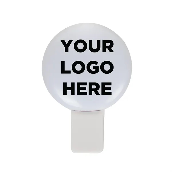 Round white clip-on LED light with 150mAh battery and three flash... from ASI 42016 Brighter Promotions Inc