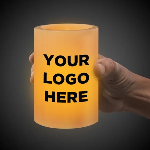 Flameless LED candles with customization; offered in votive, teal light and... from ASI 42016 Brighter Promotions Inc