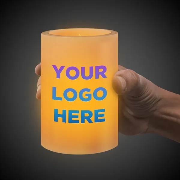 Flameless LED candles with customization; offered in votive, teal light and... from ASI 42016 Brighter Promotions Inc