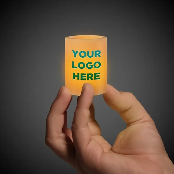 Flameless LED candles with customization; offered in votive, teal light and... from ASI 42016 Brighter Promotions Inc