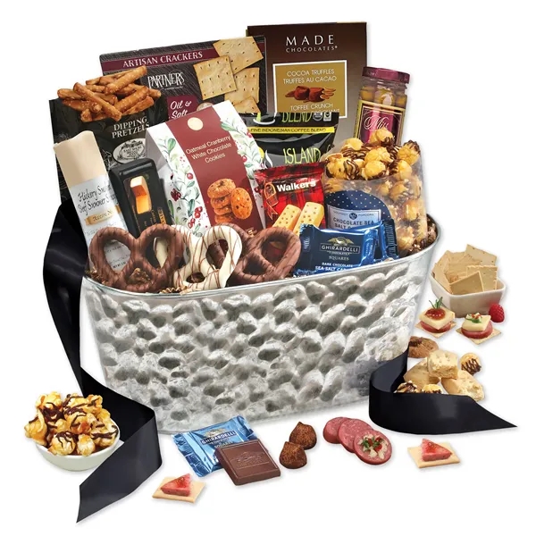 Metal tub filled with gourmet assortment.... from ASI 68680 Maple Ridge Farms Inc