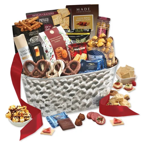 Metal tub filled with gourmet assortment.... from ASI 68680 Maple Ridge Farms Inc
