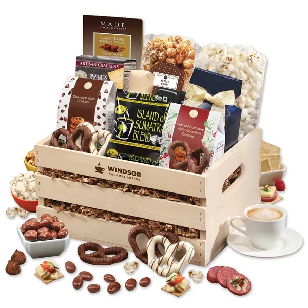Wooden crate filled with a variety of food.... from ASI 68680 Maple Ridge Farms Inc
